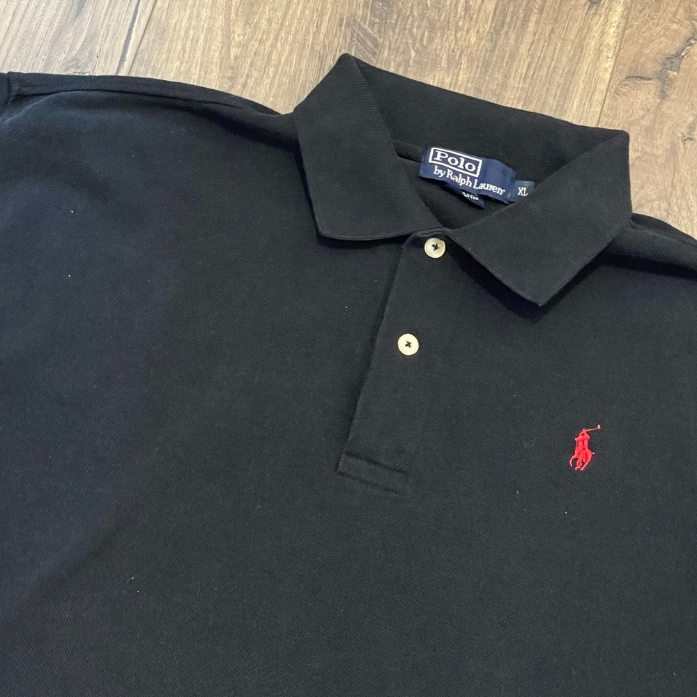 Polo Ralph Lauren Mens XL Black Pique Polo Shirt Made in USA Red Pony Logo